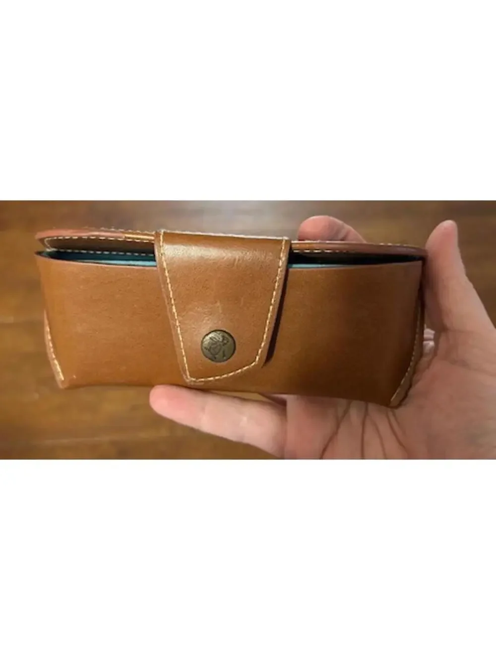 Brown Leather Eyeglasses Case with Snap Closure